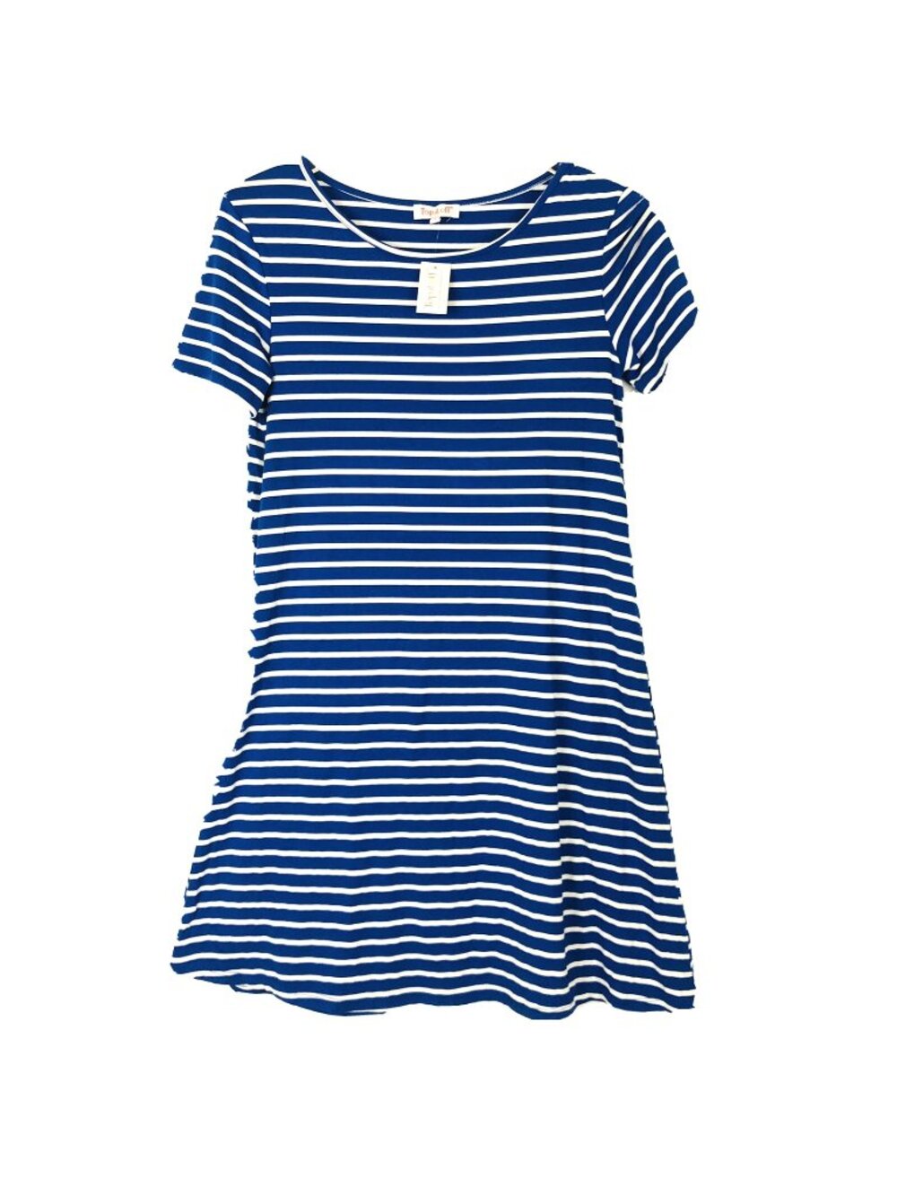 Top It Off Blue White Striped A Line Short Sleeve T Shirt Dress Womens Sz S